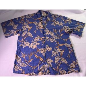 Vintage Reyn Spooner Regency Cotton Lawn Hawaiian Shirt Sz L Blue Hibiscus Aloha